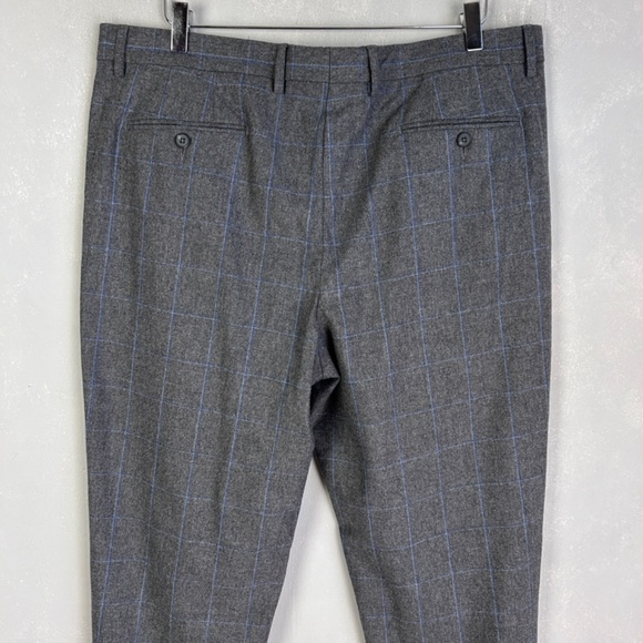 Saks Fifth Avenue men’s size 36 x 31 wool dress pants slim leg gray blue plaid - Picture 7 of 15